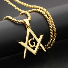 Blue Lodge Square & Compasses Masonic Freemason Gold Plated Necklace