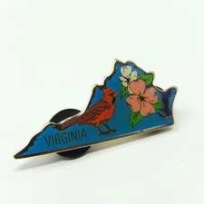 Virginia State Enamel Lapel Pin VA Cardinal and Dogwood state tree and bird