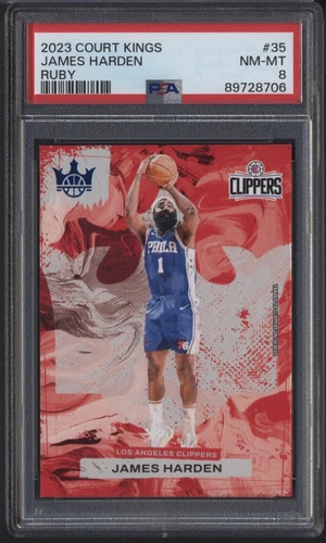 2023-24 Panini Court Kings James Harden /99 Blue PSA 8 Nm-Mt Ruby Card #35