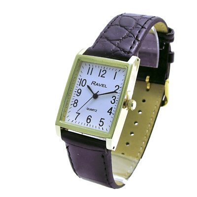 Ravel Herren leicht ablesbare Quarzuhr schwarz Kroko-Korn Armband weißes Zifferblatt R0120.01.1A