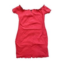 Curve Off the Shoulder Bodycon Ribbed Dress in Red, Size 0XL