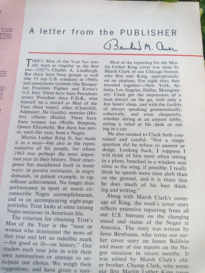 Time Magazine, Jan 3, 1964; MARTIN LUTHER KING Jr Man of the Year. Lstng392025 - Image 3 of 4