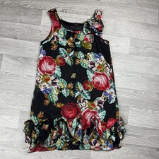 Lila Black Floral Ruffle Hem Dress UK 10 – Vintage Style Sleeveless Party Dress