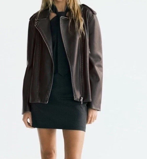 ZARA Faux leather Biker Jacket Oversized Ref 4341/703 Bloggers Fave size XS - Image 3 of 4