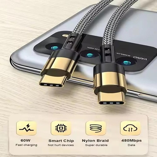 Type C to Type C Cable PD 60W Fast Charge Braided USB Lead 1.2M 2M For Samsung - Picture 4 of 17