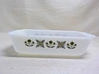 Vintage Anchor Hocking Fire King 1 Qt. Rec. Milk Glass Loaf Pan Green Meadow