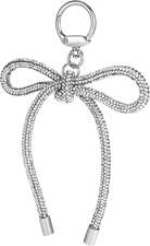 Silver Bow Keychain, Bling Bowknot Keyring Charm Rhinestone Bow Bag Charm Bow Pu