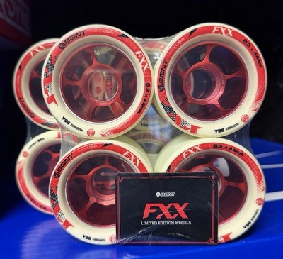 Bont Fxx Roller Skate Wheels 63/44 96a Off White With Red Hubs