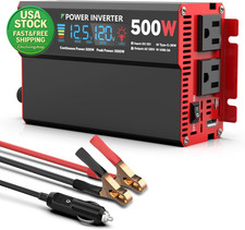 500 Watt Power Inverter 12V DC to 110V AC with LCD Screen 2 AC Outlets USB Port