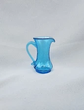 Blue Art Glass Miniature Pitcher 3" Tall