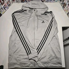 adidas men Essentials Fleece 3-Stripes Full-Zip Hoodie XL Grey