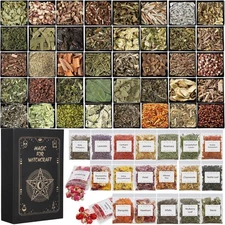 60pack Herbs for Witchcraft, Dried Herbs and Flowers Kit for Witch Beginner, Bul