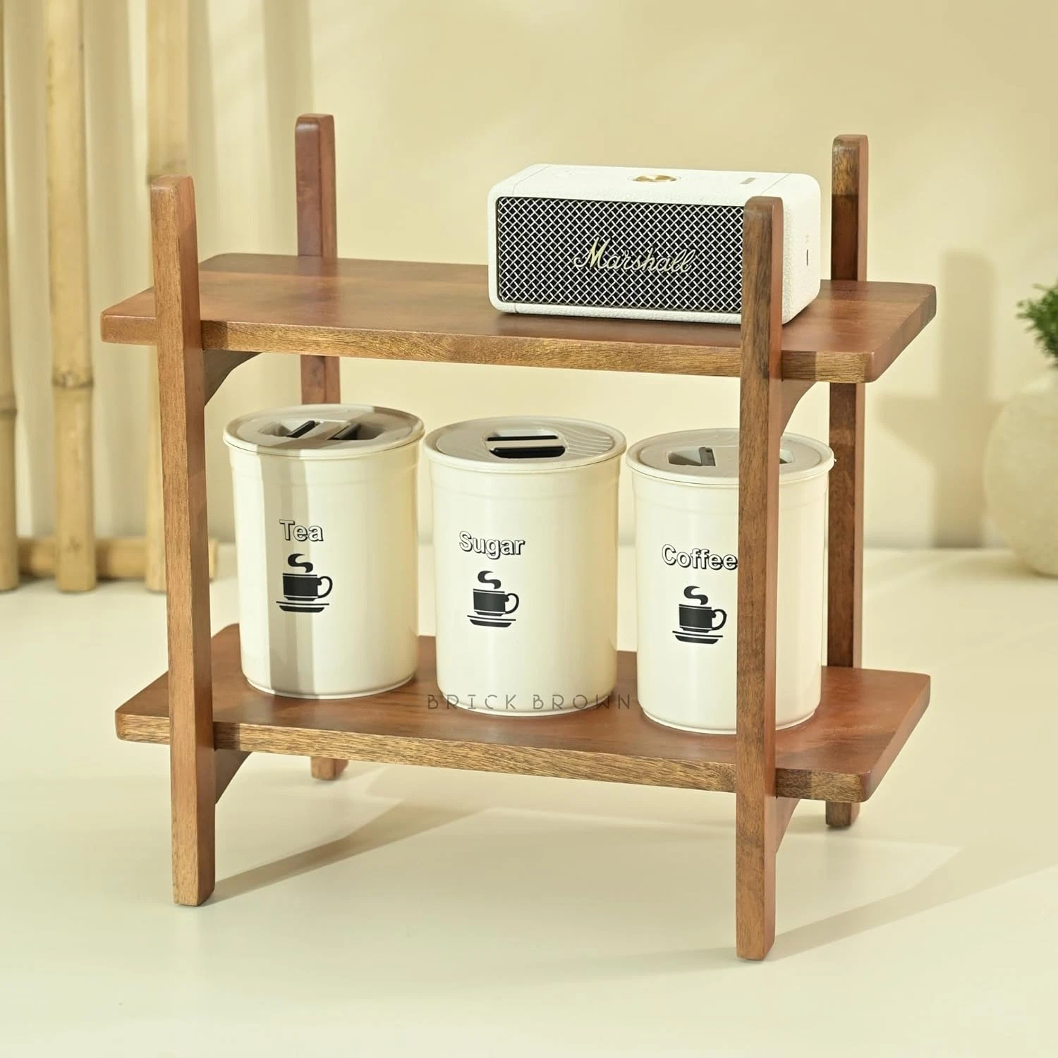 Elegant 2-Tier Wooden Spice Rack Organizer for Kitchen Countertop Storage