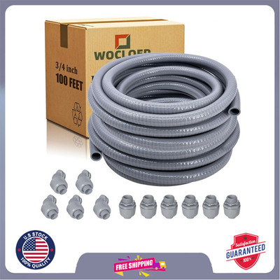 3/4'' 100Ft Liquid-Tight Electrical Conduit Kit with 6 Straight &5 Angle Fittings