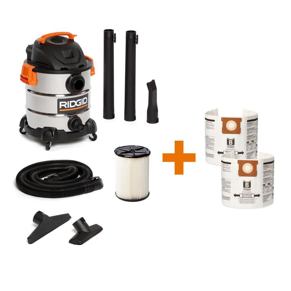 10 Gallon 6.0 Peak HP Stainless Steel Shop Vac Wet Dry Vacuum with