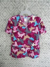 SB Scrubs Scrub Top Size XS Red Butterflies Floral V Neck Short Sleeve Career
