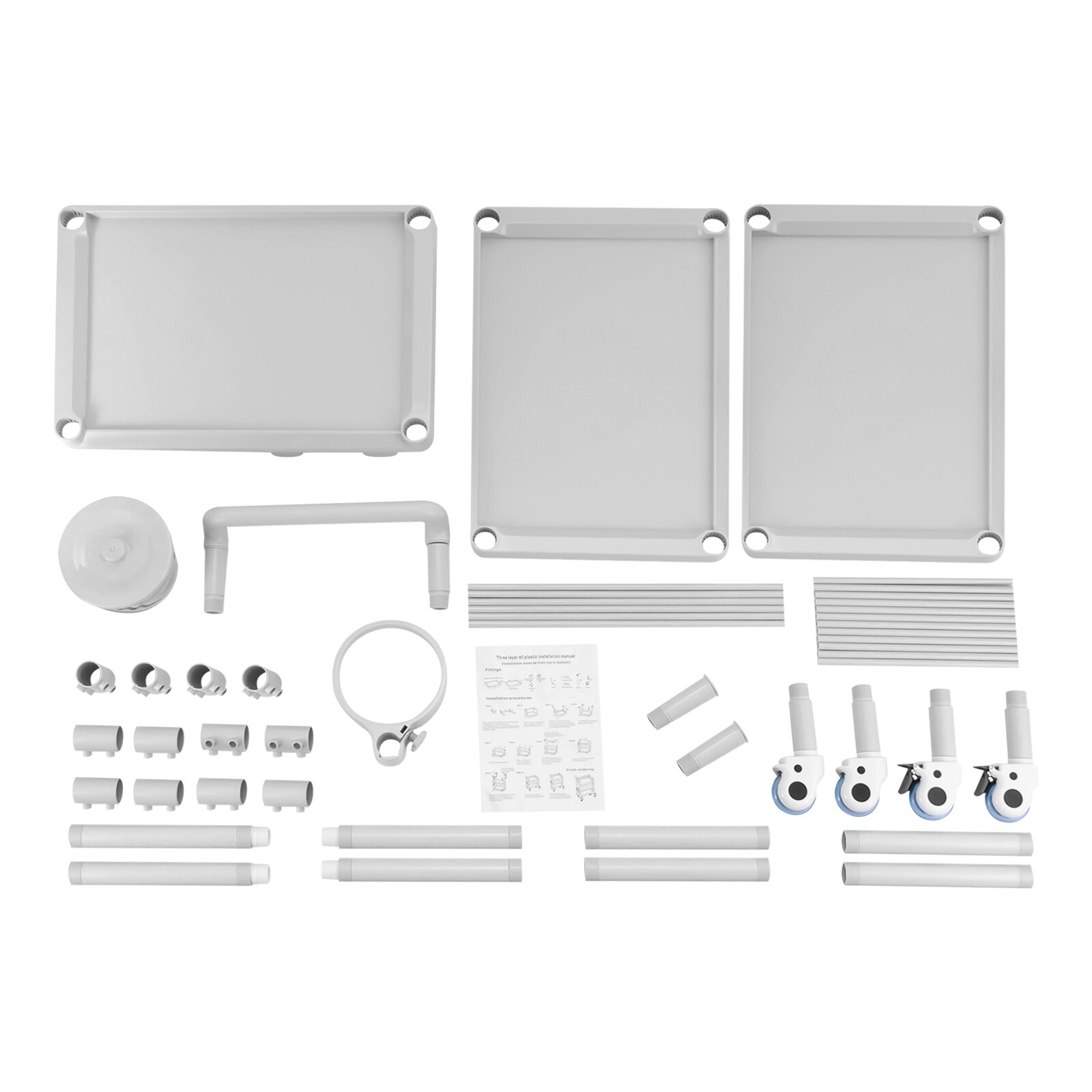 3-tier Beauty Salon Cart Beauty Instrument Cart Rolling Tool Cart with 4 Wheels