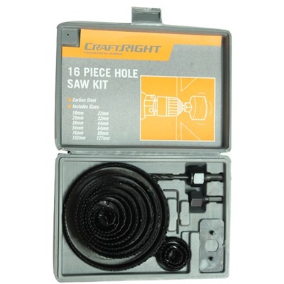 Craftright HOLE SAW KIT 16Pcs, Carbon 