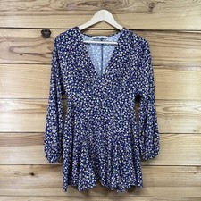Zara Dress Small Purple Yellow Floral Mini Dress Long Sleeve Viscose V-Neck B130