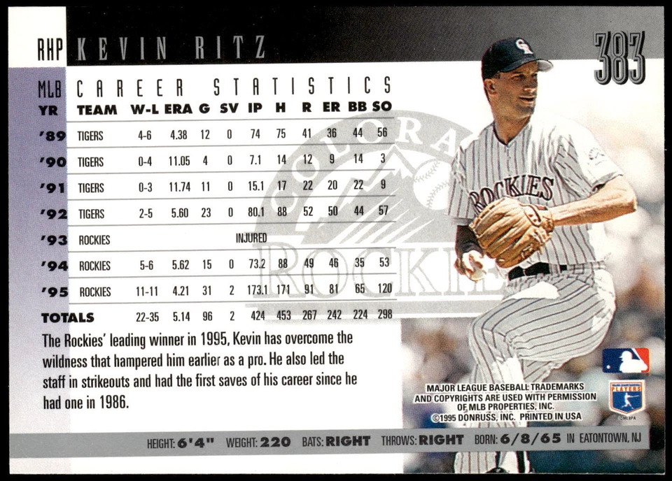 1996 Donruss #383 Kevin Ritz - Image 2 of 2