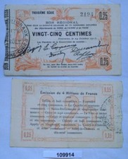 Notgeld Frankreich Bon R&eacute;gional des D&eacute;part du Nord Fourmies billet 1915 (109914)