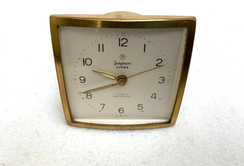 Junghans Bivox Wecker 50er Jahre 7 Jewels Shockproof Uhr vergoldet Aufzug läuft  - Bild 4 von 4