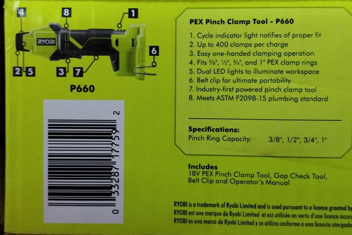 Ryobi P660 18V Lithium-Ion Cordless PEX Tubing Clamp Tool Ryobi P660 18V Lithium-Ion Cordless PEX Tubing Clamp Tool
