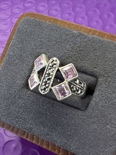     Sterling Silver Pink Topaz and Marcasite Ring Size 8