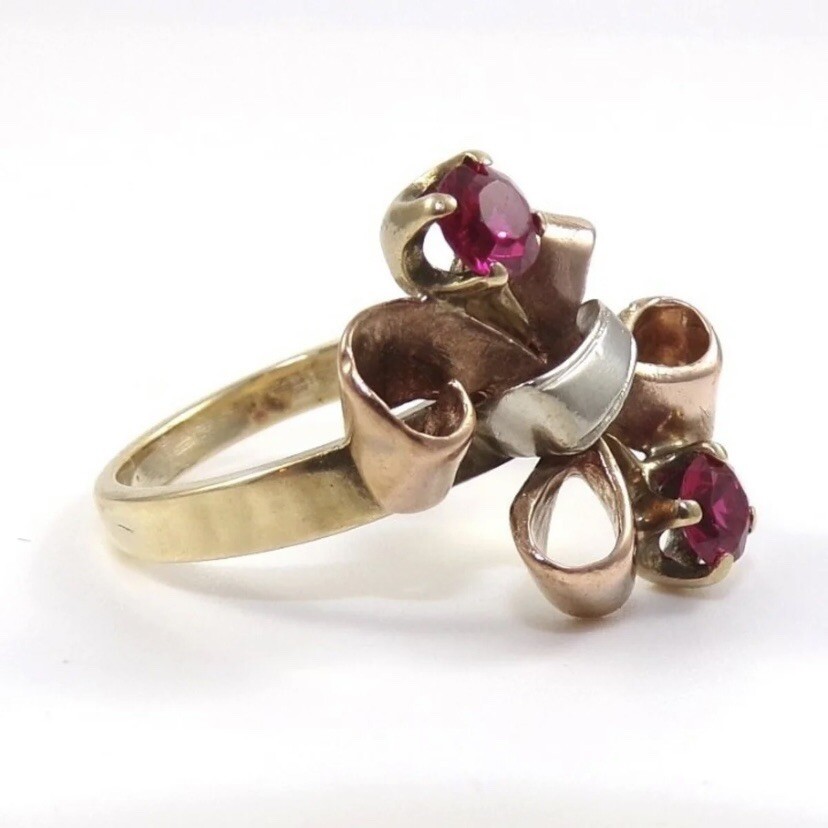 old 10k Gold Ruby Bow Ring - image 2