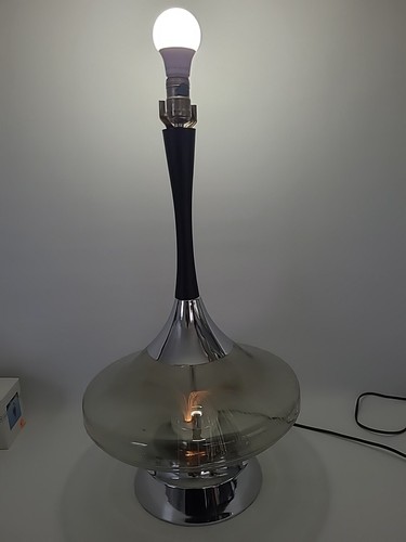Vtg Retro 70's Fiber-Optic Mood Light Chrome Smoked Glass Lamp Base Leviton RARE - Picture 2 of 12