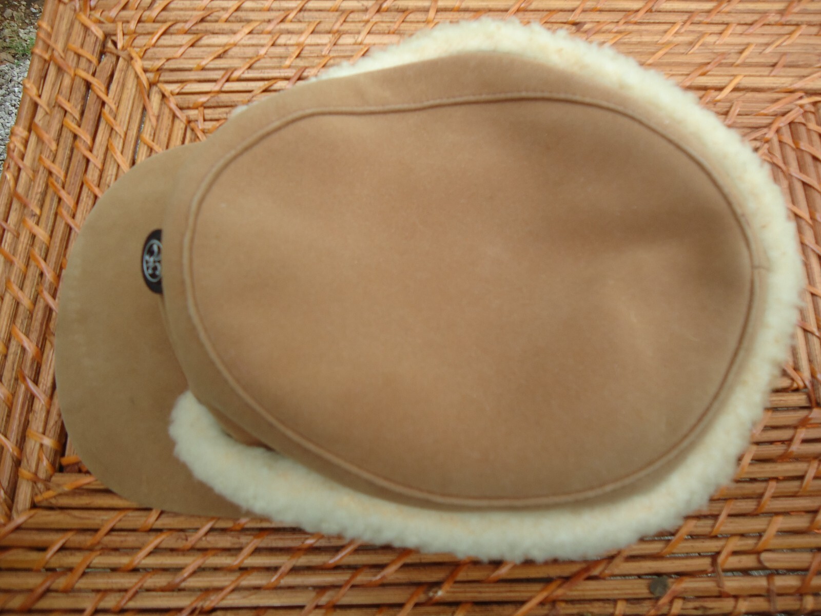 VTG Camel Suede Sheepskin Shearling Winter Cap Hat Childs(?)Size M Inner Flap