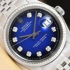 ROLEX MENS DATEJUST BLUE VIGNETTE DIAMOND DIAL 18K GOLD SS WATCH w/ FOLDED BAND