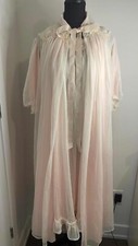 Vintage Linda Ruffle Peignoir Nightgown Robe Set Pale Pink Double Nylon Bridal