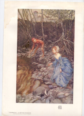 Arthur Rackahm 1905 PLAYMATES  + CUPID`S ALLEY orig.litho +Text THE WITCH RESCUe