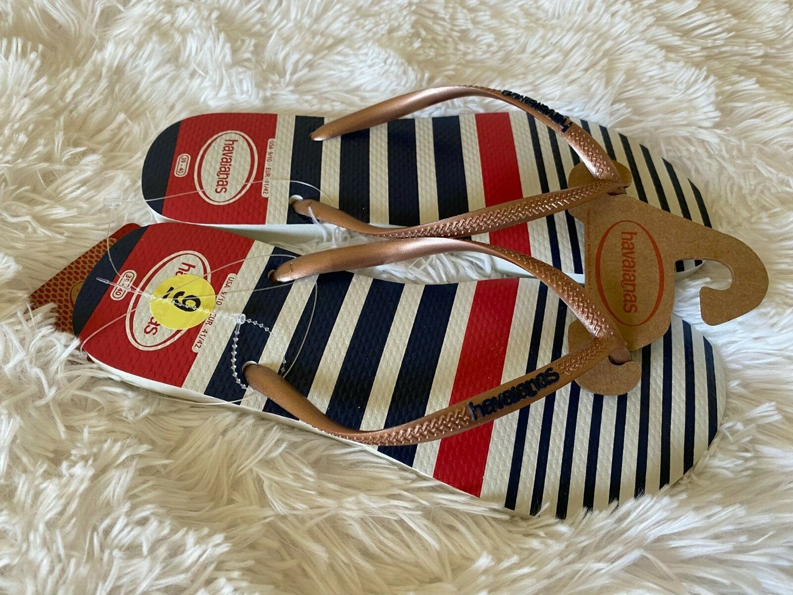 PANTOFOLA D’ORO Infradito donna Havaianas Brasile slim nautica bianco oro rosa metallizzato