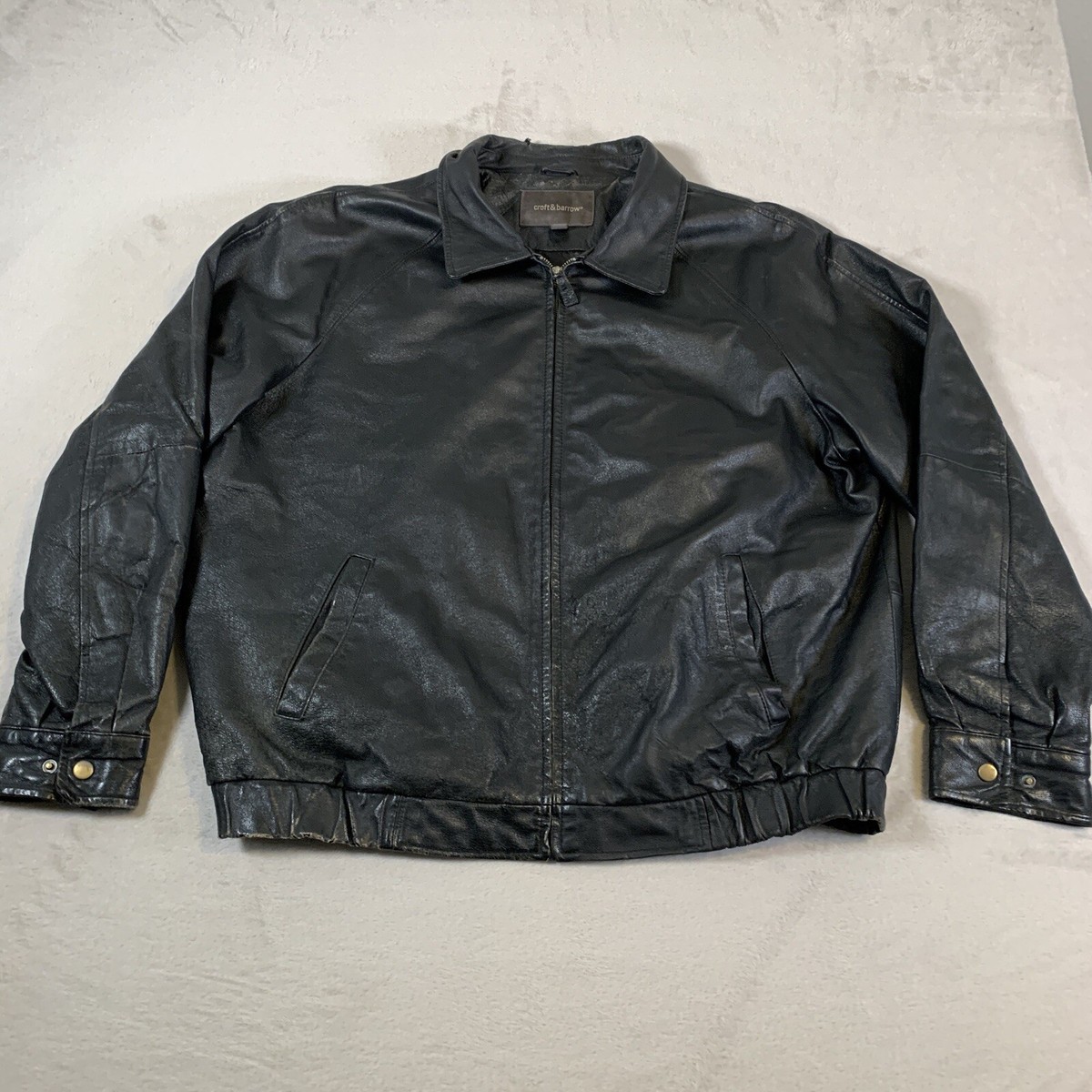 90s Croft&Barrow leather レザーブルゾン XL ブラック 古着 CROFT&BARROW/ クラフトアンドバロー/ジップアップレザー