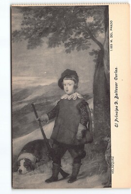 Art El Principe D. Baltasar Carlos Child With Dog DB Postcard Vtg Unposted