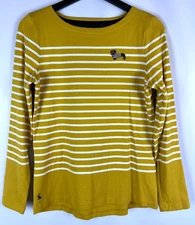 Joules Women's Yellow White Stripe French Wiener Dog L/S Harbour Sweater USA 4