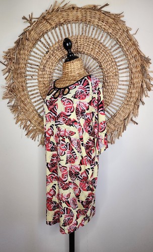 Leona Edmiston Ruby Dress Size 2 12 Yellow Butterfly Keyhole Kimono Sleeve - Picture 4 of 13