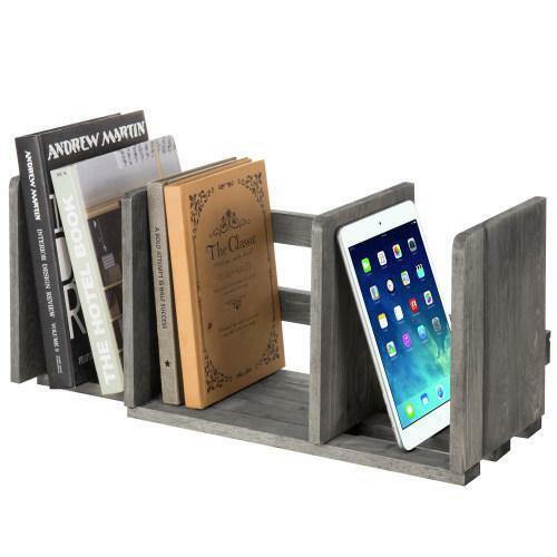 Gray Expandable/ Adjustable Wood Desktop Bookshelf Organizer/ Storage Rack - Picture 1 of 7