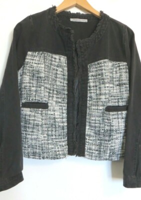 Ariana By Howard's Shirt Jacket Womens S/M Faded Black Denim & Tweed Nerdy Boho