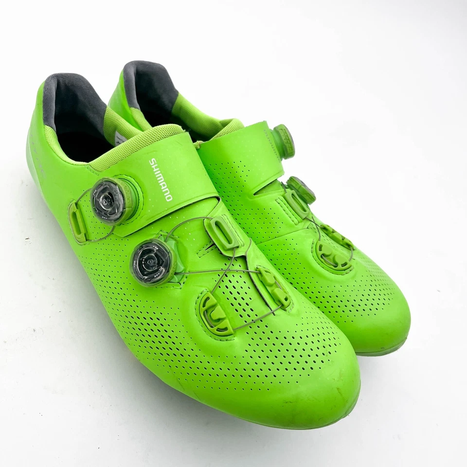 Shimano RC9 S-phyre Road Bike Shoes Size 45 US 10.5  Mens BOA Laces Neon Green - Image 2 of 4
