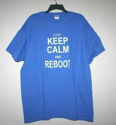 Keep Calm and ''Reboot'' T Shirt Cotton Tee Size XL Computer Geek IT PC Tech Blue