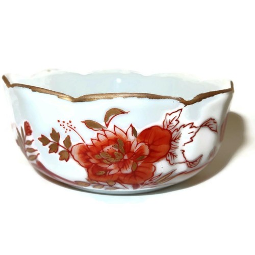 Japanese Import, G 1130 Rust Floral Bridge Cup w/o Handle & Saucer Set - Picture 4 of 7