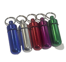 Lot of 5 Waterproof Aluminum Pill Bottle Drug Holder Keychain