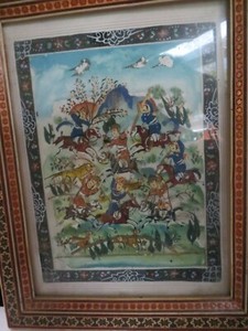Persian Hand painted Miniatoor With Mosaic Khatam Frame