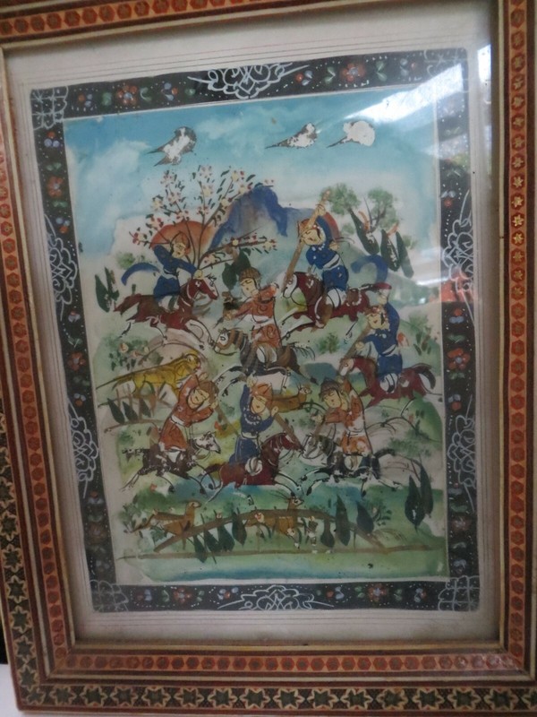 Persian Hand painted Miniatoor With Mosaic Khatam Frame