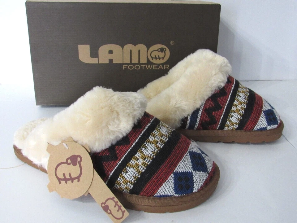LAMO 室内/室外 Geo 印花毛绒内衬磨损拖鞋女式 XL 码可选颜色 — 第 4/4 张图片