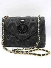 MARIO VALENTINO Black Quilted Studded Leather Shoulder Bag W/ Chain Strap- Italy