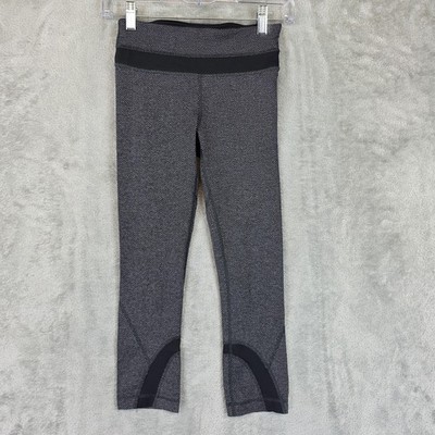 Lululemon Crop Leggings Womens 2 Gray Herringbone Ankle Running Yoga Athletic